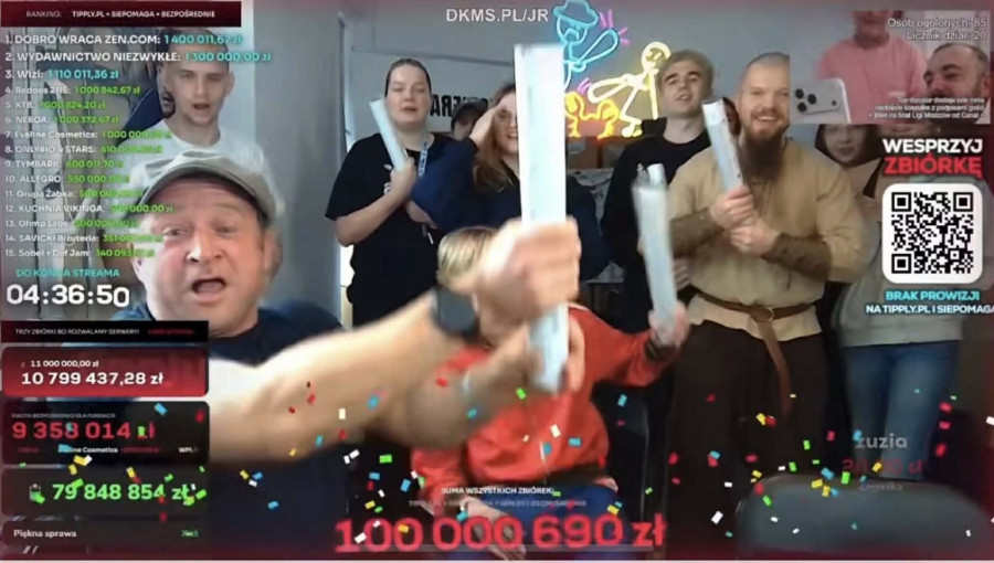 YouTube / screen z transmisji na kanale ŁatwoGang (moment przekroczenia 100 mln zł) YouTube / screen z transmisji na kanale ŁatwoGang (moment przekroczenia 100 mln zł)